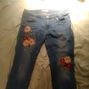Zara skinny jeans with pink and red embroidery